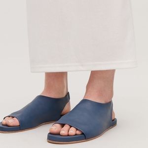 COS Minimalist Blue Leather Open Toe Elasticized Slingback Sandals
